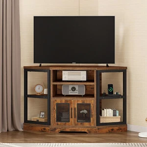 Corner TV Stand with Power Outlets & LED Lights TV Console Entertainment Center - Picture 1 of 24