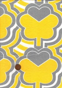 Tela 100% Algodón Francés Vintage Años 60 Lámina Amarillo Blanco Gris Árbol Geométrico - Imagen 1 de 2