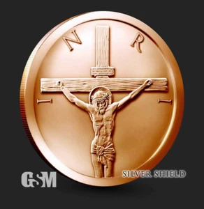 2022 Silver Shield Crucifixion 1 oz. Copper BU Jesus On The Cross USA Made Round - Picture 1 of 3