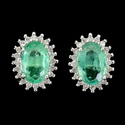 Pendientes de plata de ley 925 esmeralda ovalada 6x4 mm diamantes 40 piezas joyas de piedras preciosas Foto 1 de 4