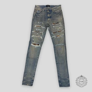 AMIRI LUNAR NEW YEAR THRASHER JEANS - CLAY INDIGO - Picture 1 of 6