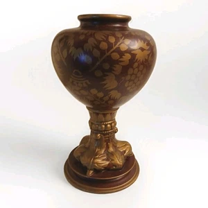 Elegante vaso in ceramica pesante 16 pollici vintage rosso con disegno floreale oro - Foto 1 di 8