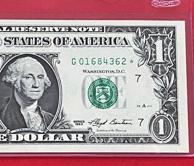 1993 STAR NOTE  $1 DOLLAR BILL ( CHICAGO G ) UNCIRCULATED - Image 1 of 3
