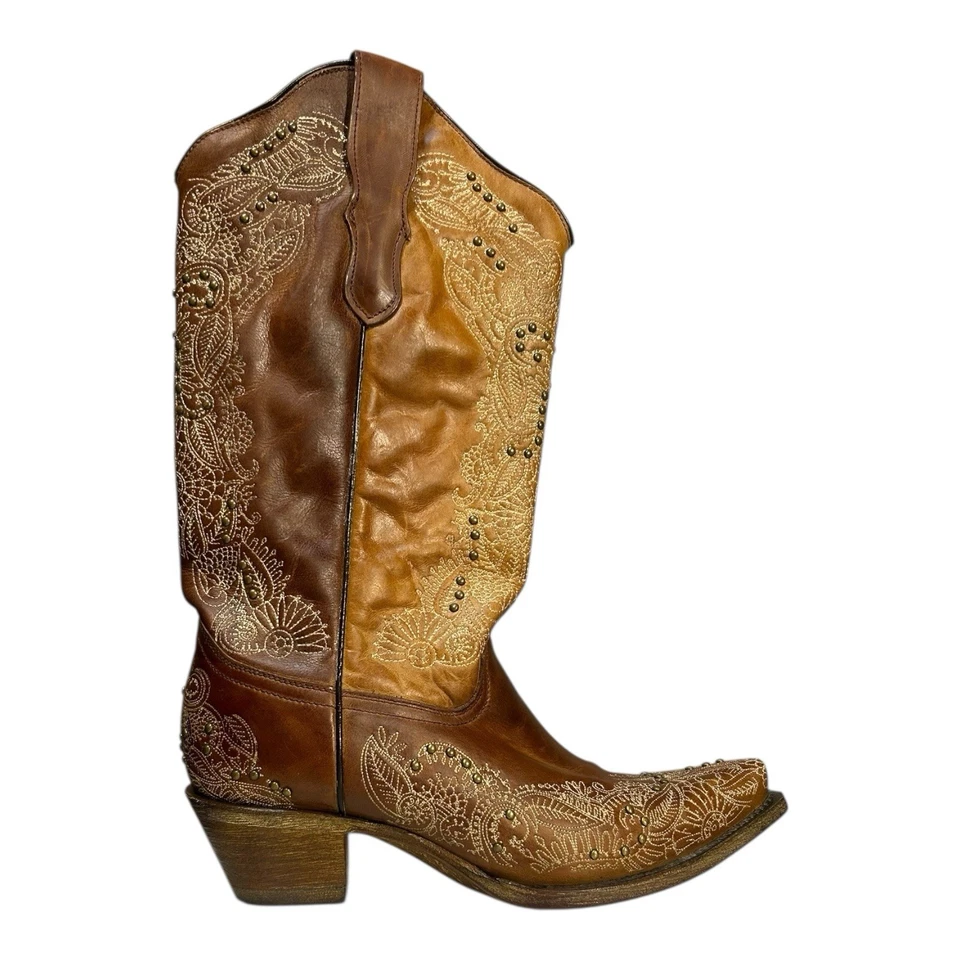 Corral E1172 Tan Embroidered Studded Western Boots Women’s 7.5 - Image 1 of 4