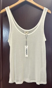 Camiseta sin mangas L'Agence ajuste perfecto talla mediana blanco roto peso pluma semi transparente - Imagen 1 de 9