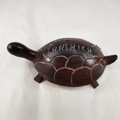Estatuilla Tortuga Madera Tallada Escultura Jamaica Recuerdo Decoración Tropical Foto 1 de 4
