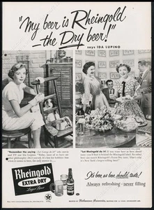 Cerveza Rheingold 1956 Ida Lupino 2 fotos anuncio impreso vintage - Imagen 1 de 7