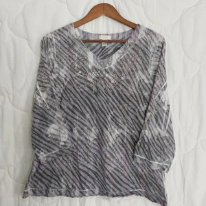 Top tunica donna Chico’s taglia 2 grande semi trasparente impreziosito da scollo a V stile Y2K - Foto 1 di 7