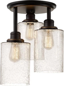 65904 3-Light Bronze Semi-Flush Mount Ceiling Light Fixture with Seeded Glass Sh - Picture 1 of 5