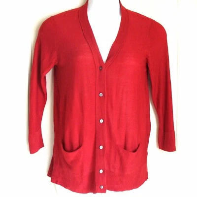 Cárdigan Suéter DKNY Rojo Seda Tejido Cuello en V Con Botones Manga Larga Mujer Talla L Foto 1 de 4