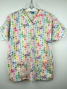 Scrub HQ Womens S Colorful Butterfly Print Scrub Top V Neck Short Sleeves - Picture 1 of 8