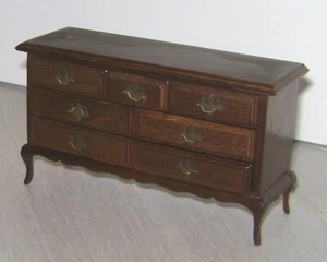 Vintage Wood Dollhouse Dresser Bureau Chest Of Drawers 'Brass' Handles Taiwan  - Picture 1 of 6