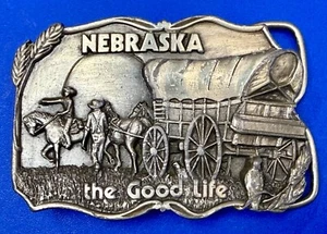 Nebraska the Good Life Statehood Covered Wagon Commemorate Siskiyou Belt Buckle - Picture 1 of 19