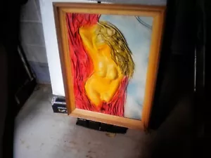 Vintage dreidimensionale nackte Frauen Wandbild Gemälde Mix Media - Bild 1 von 6