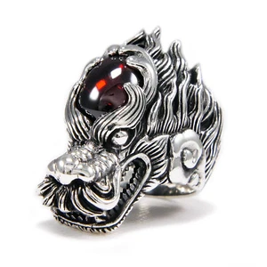 RED ONYX RYU DRAGON 925 STERLING SILVER NAGA GOTHIC BIKER RING nd-r028 - Picture 1 of 6