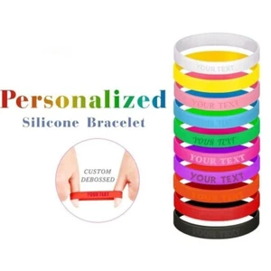 15/20X Custom Engraved Silicone Bracelets -Personalized Rubber Wristbands Gifts - Picture 1 of 51