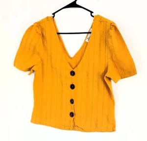 Camicetta cardigan manica corta con bottoni Penelope Project senape scollo a V taglia M - Foto 1 di 7
