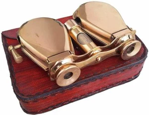 AK NAUTICAL Vintage Brass Folding Binoculars/Opera Glasses/Spyglass with Leather - Picture 1 of 3