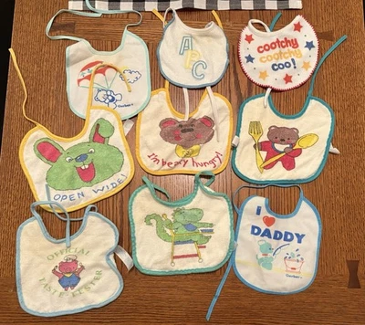 Lote de 9 baberos corbatas infantiles unisex vintage Gerber/sin marca Foto 1 de 2
