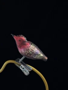 Vintage MCM Lauscha tedesco vetro soffiato clip uccellino rosso decorazione natalizia - Foto 1 di 9