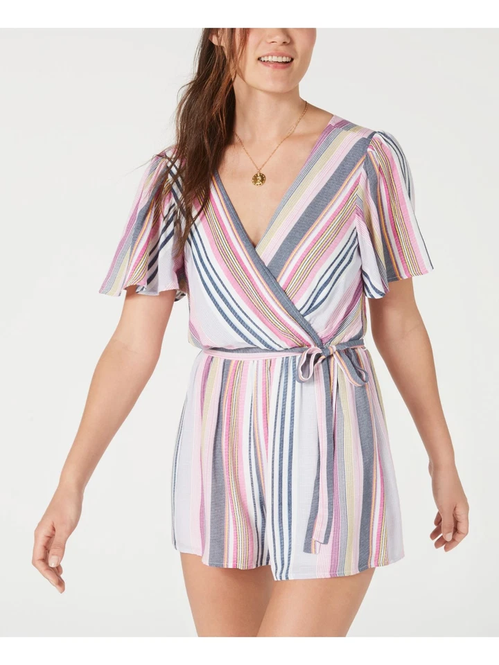 Trixxi Romper Pink XS Juniors Double Surplice Back Striped Faux Wrap 099