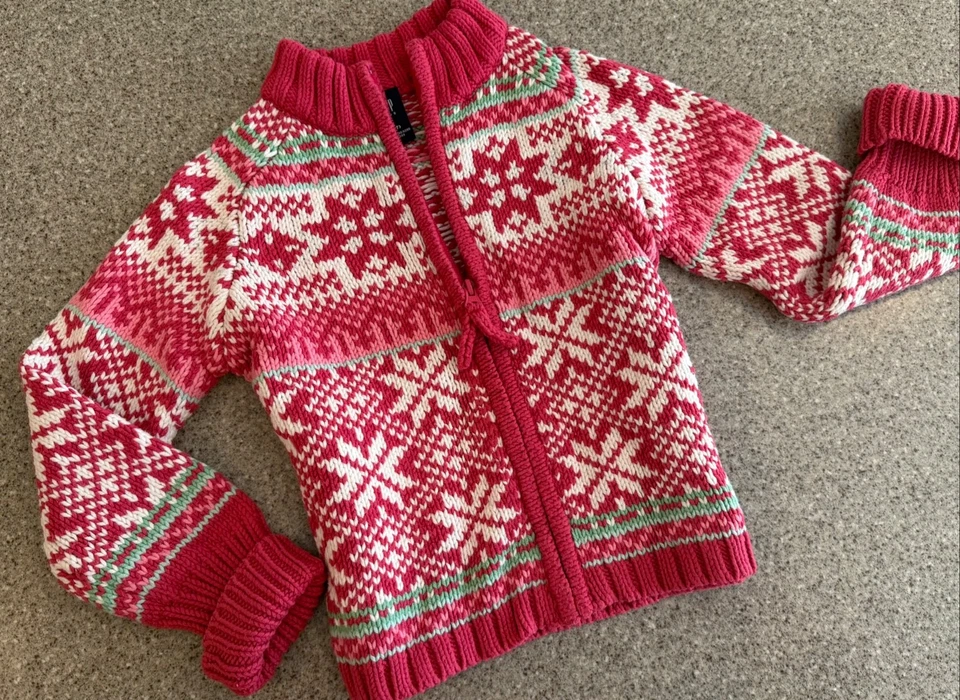 Suéter GAP KIDS Rojo Cremallera Completa Nórdico Isla Feria Esquí Copo de Nieve Vacaciones Talla S (6-7) Foto 1 de 4