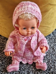 Vintage 1970s Palitoy Tiny Tears Doll 16” Crocheted 5 piece Outfit Defect READ - Picture 1 of 15