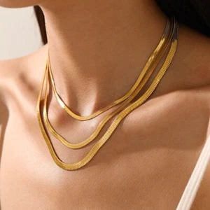 2 colors 2-5mm Stainless Steel 18k Gold Plated Snake Chain Necklace Women Men - Picture 1 of 10