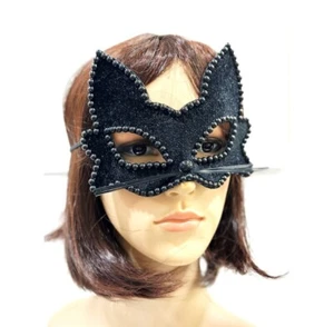 Black Cat Eye Mask Whiskers Fancy Dress Costume Masquerade Ball Kitty - Picture 1 of 2