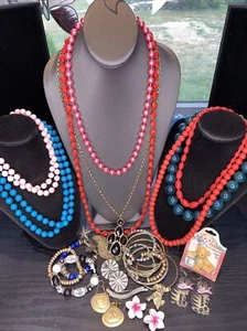 Vintage Boho Jewelry Lot Necklace Bracelet Earrings Brooch AS SHOWN LB649 - Picture 1 of 9