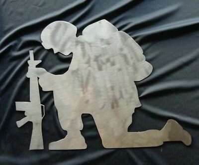 Kneeling Soldier Memorial Plasma Cut Metal Wall Art 18" W x 13" T Natural Steel - Изображение 1 из 4