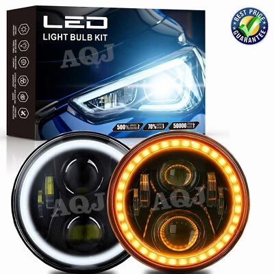 For Triumph TR6 1969-1976 Round Projector 7" LED Headlights Halo Angel Eyes DRL+ Foto 1 de 4