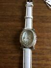 Ladies BLUE SISTER Oval Shaped Stone Encrusted SS Watch + White Straps W638/29