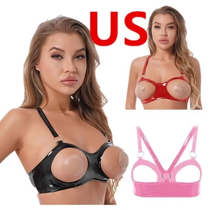 Sujetador para mujer de EE. UU. Bralette ahuecado de cuero metálico brillante sin forro sin relleno - Imagen 1 de 30