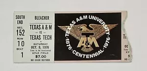 College Football Ticket Stub Texas A&M Texas Tech Kyle Field 1976 Centennial - Bild 1 von 2