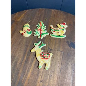 Set of 4 Vintage Christmas Ornaments – Snowman, Tree, Sleigh, and Reindeer - Picture 1 of 6
