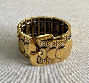 Antqd Gold Belt Buckle Bracelet Bangle 3cm Wide Chunky 18cm New Old Stock #197 - Picture 1 of 11