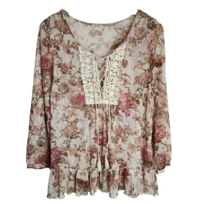 Túnica Ralph Lauren Denim & Supply para mujer mediana floral encaje borla transparente Foto 1 de 4