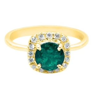 1,15Kt Natürlich Grün Smaragd IGI Zertifiziert Diamant Ring Im 585er Gelbgold - Picture 1 of 1