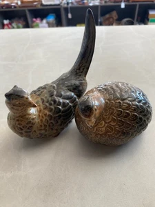 Pair of Vintage Brown Glazed Pheasant Bird Figurines - Picture 1 of 6