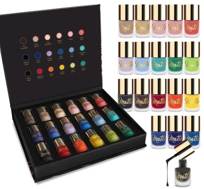BEAUTY4BRITAIN Matt Nagellack Set 18 Nagellack 18 Moderne Farbtöne Luxus Schwarz & Goldene