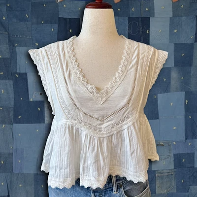 Top recortado Anthropologie Pilcro blanco trapecio popover crochet encaje talla XS Foto 1 de 4