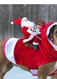 Santa Father Christmas Riding Dog Pet Suit Costume Size XL - Picture 1 of 3