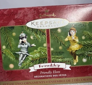 NIB 2001 Hallmark Keepsake Holiday Ornament Friendship Friendly Elves Set of 2 - Picture 1 of 4