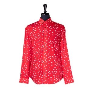 Mens Silky Shirt Button Up Abstract Red White Dress Casual Beach Party Medium - Picture 1 of 7