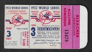 1952 World Series Game 3 Ticket Stub - New York Yankees Brooklyn - Yogi Berra HR - Picture 1 of 2