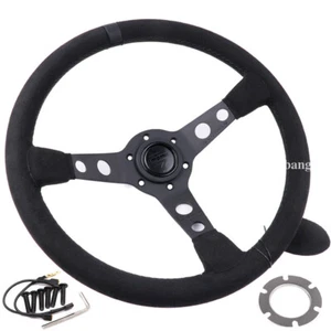 Universal 350mm/14inch MOD07 BLACK EDITION Deep Dish Suede Sport Steering Wheel - Picture 1 of 9