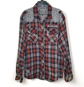 Affliction Black Premium Shirt Men’s 2XL Button Up Plaid Affliction Motors - Picture 1 of 12