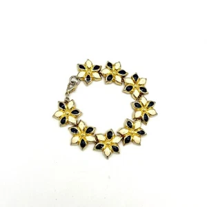 Vintage Armband goldfarben Emaille Blumen Floral Statement Schmuck - Bild 1 von 3