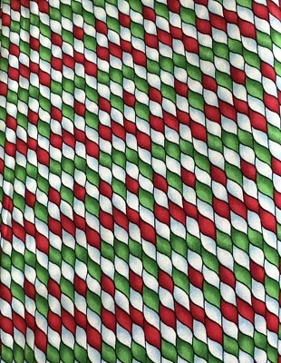 KidStuff Purrfectly Angelic 2.5 Yards Green Red Moda Fabric Candy Cane Stripes - Image 1 of 4